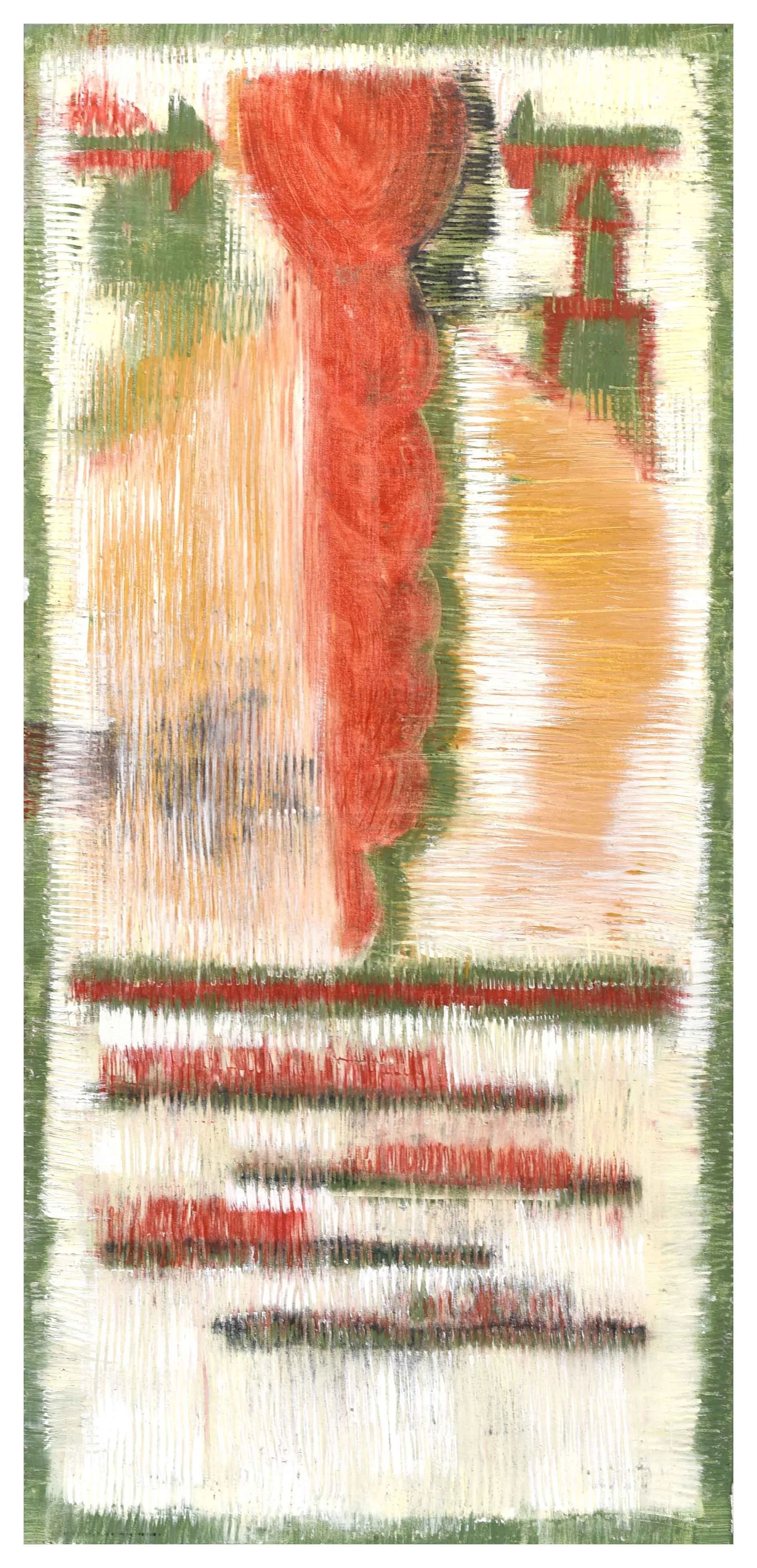 Title: Red, Green, and Yellow 
Date: 2018 
Medium: oil on Belgium linen canvas 
Dimensions: 2.5 x 5 ft x 1 in 