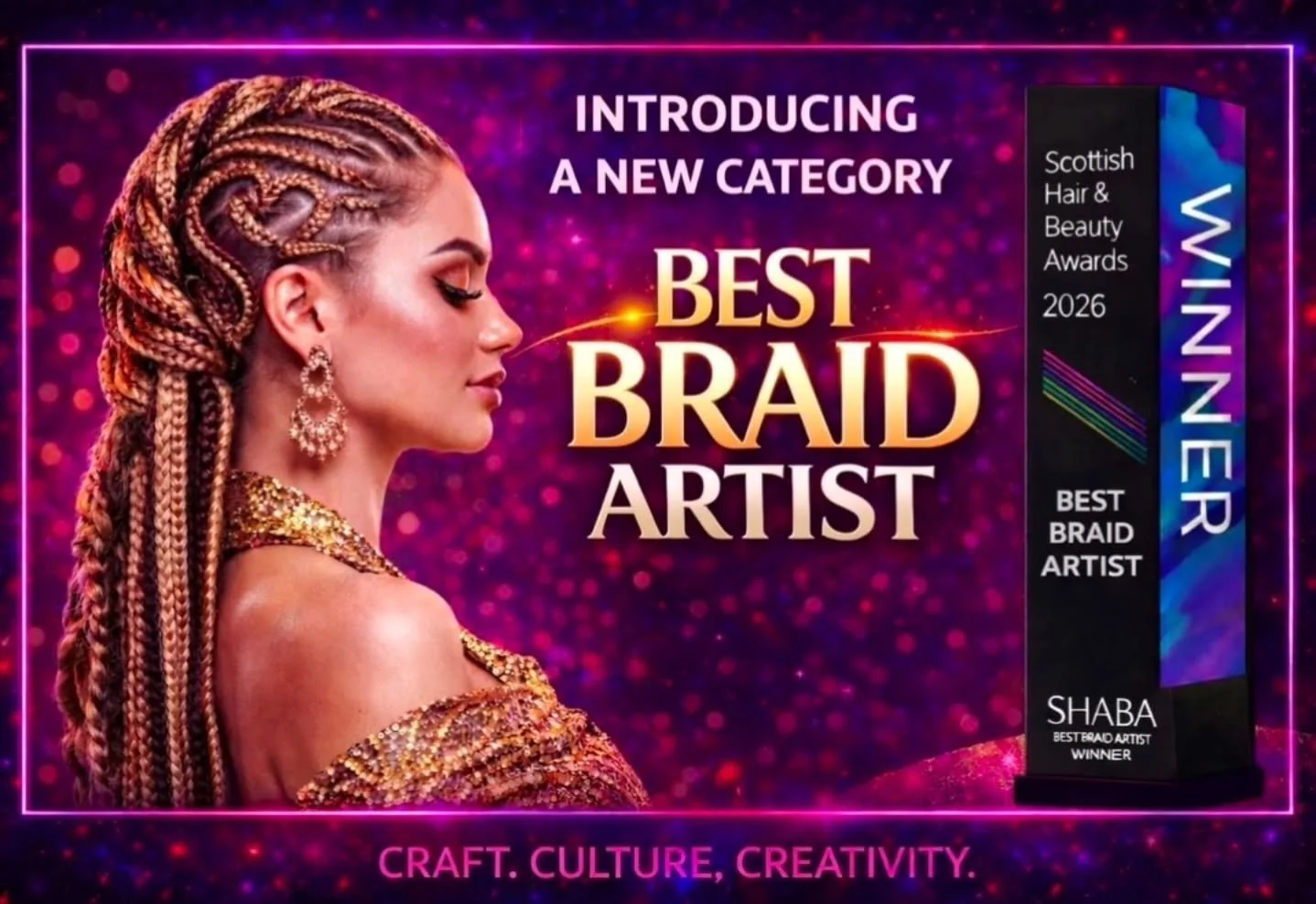🤩🤩 Voting is now OPEN 🤩🤩

For the first time ever, Scottish Hair &amp; Beauty Awards now have a BEST BRAID ARTIST Award! And I have been nominated! 🤩

I have a huge passion for Braiding hair. I love sharing my joy with clients at their appointme