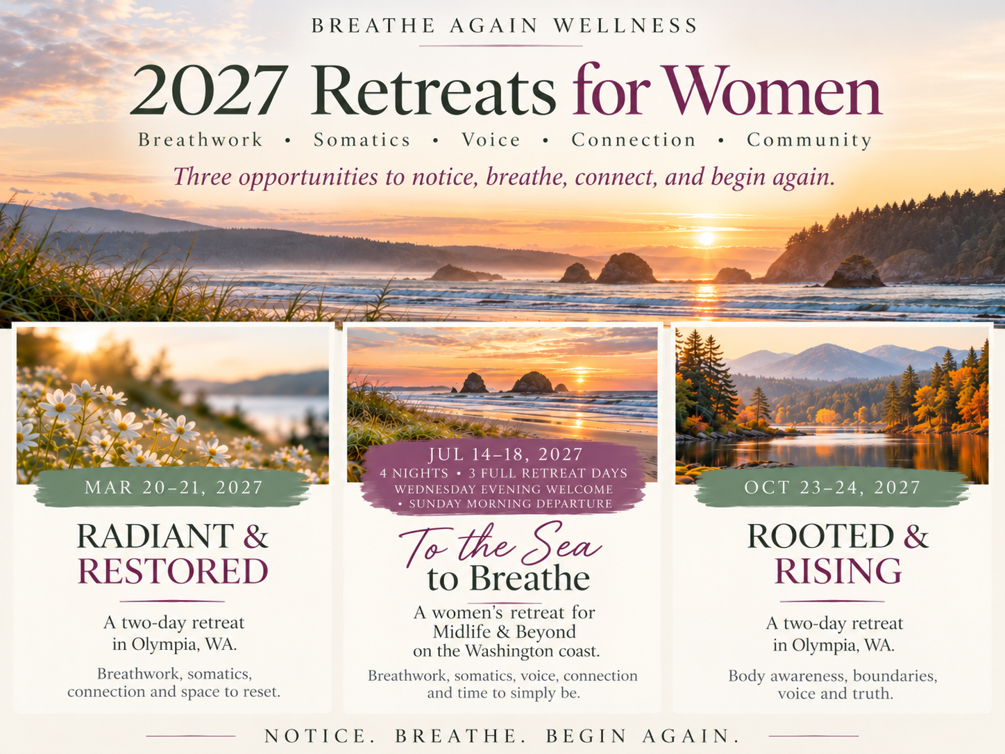 2027 Retreats for Women: Breathwork, Somatics, Voice &amp; Connection