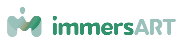 Logo de immersART avec une icône abstraite en formes bleues et vertes, suivi du texte 'immersART' en vert et gris.