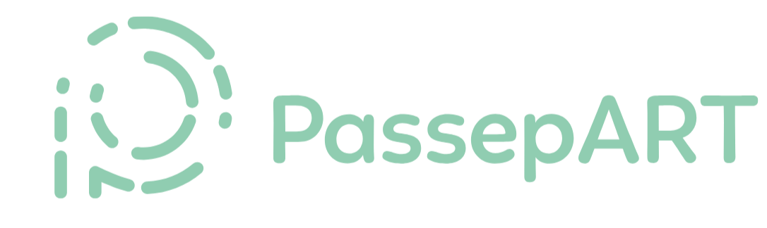 Logo avec un symbole de passeport stylisé et le texte 'PassepART' en vert clair.