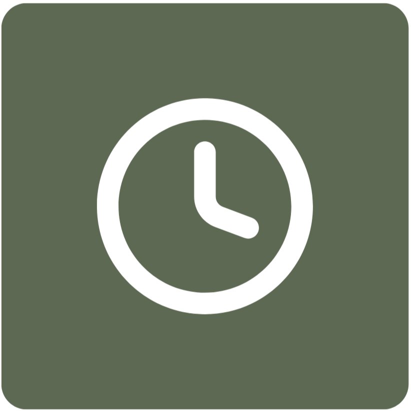 Green background with a white clock icon showing 3:00.