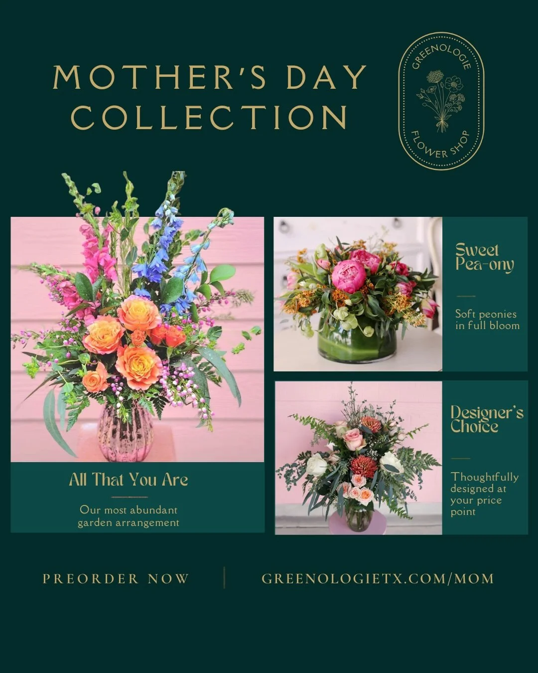 Our Mother&rsquo;s Day collection just dropped! 💐 Get those flowers ordered now for your mama or your baby mama, we&rsquo;re less than two weeks out! 

Also in the line up will be a Peach Drift Rose bush and Peony plant, for those practical mamas th