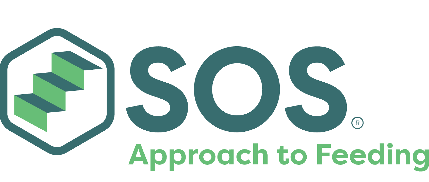 SOS logo with a hexagon outline and a staircase inside, with the text "SOS" and "Approach to Feeding" below.