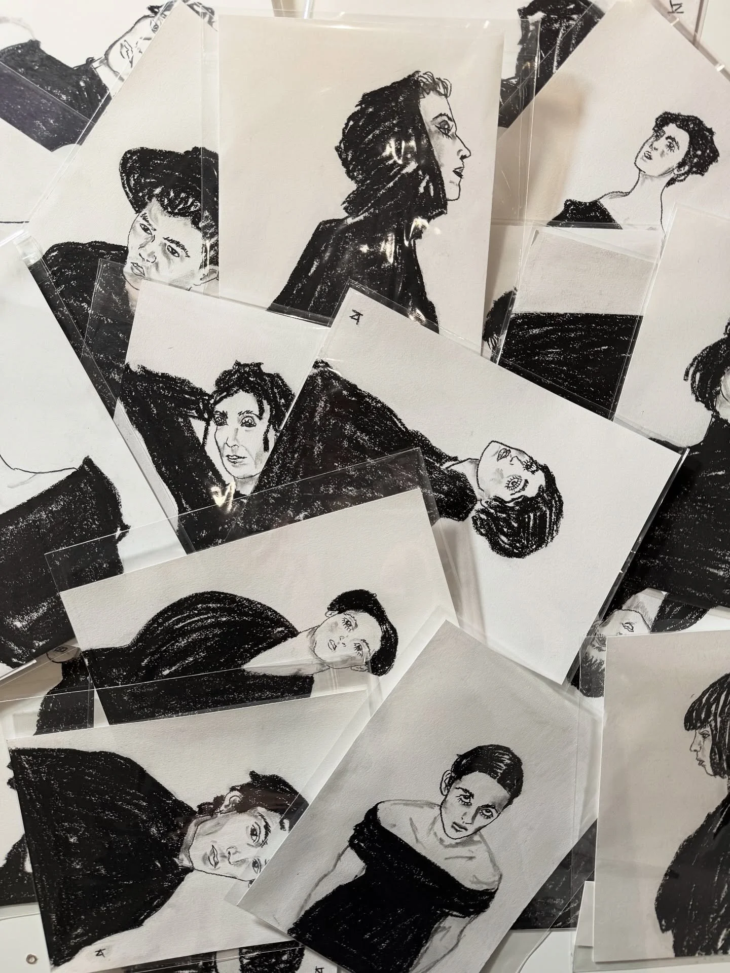 21 charcoal drawings of randos, make believes, and Klimt paintings.

If you like em, I&rsquo;ll be offering them at the Odds &amp; Ends Sale on Saturday :)

I had a good time with these and, even though I will be living with charcoal nails for the fo