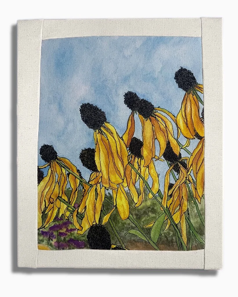 Dancing Prairie, 2026
Watercolor with thread

These Coneflowers danced like little ballerinas.
Captured in 2019 before the pandemic became a catalyst for a resurgence in my floral photography.