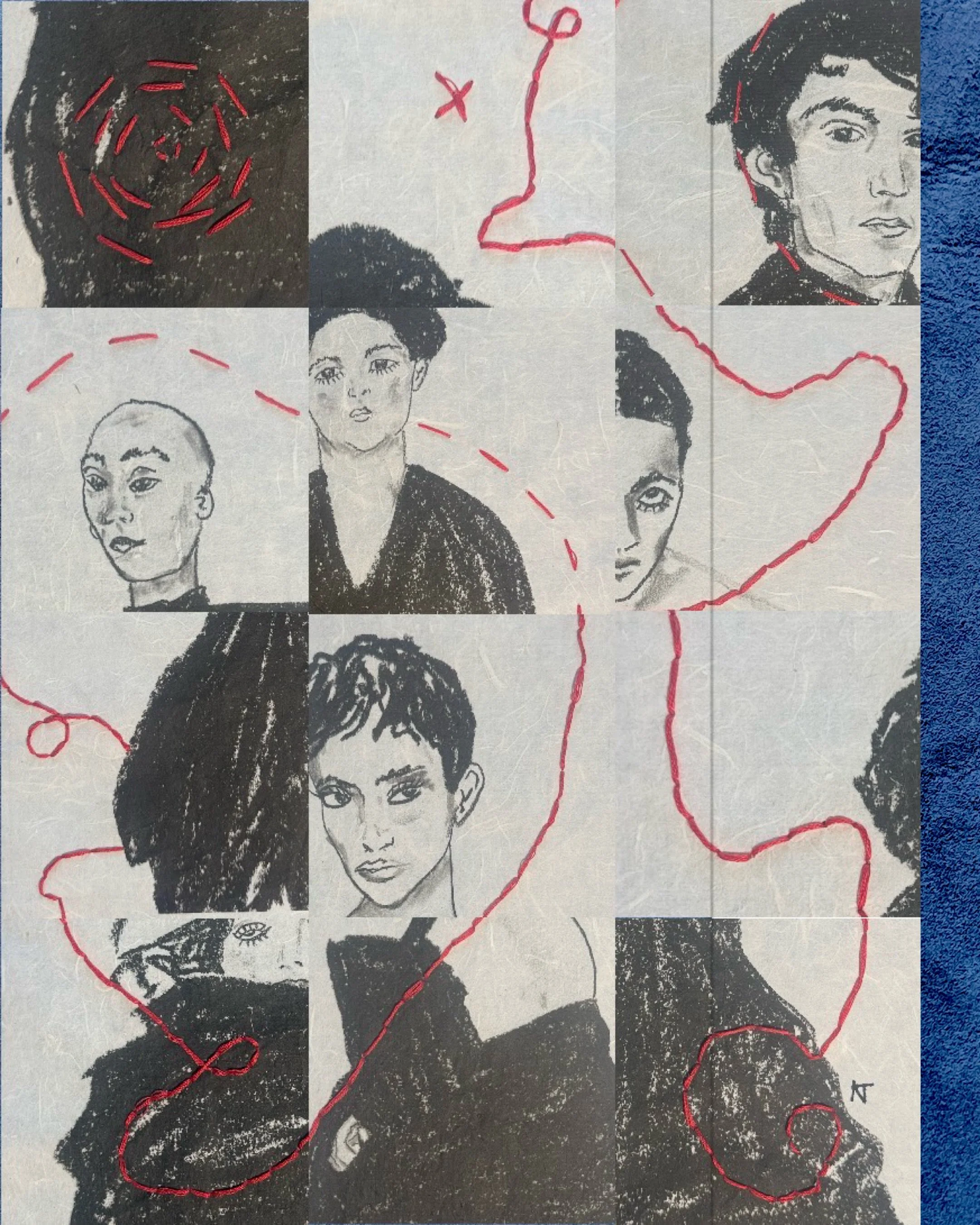 PORTRAIT STUDY No. 01&ndash;12

A closer look at the full series.

Twelve charcoal figure studies, reproduced on mulberry paper and finished by hand with red thread. Each one slightly different than the last.

Prints are signed and available from the