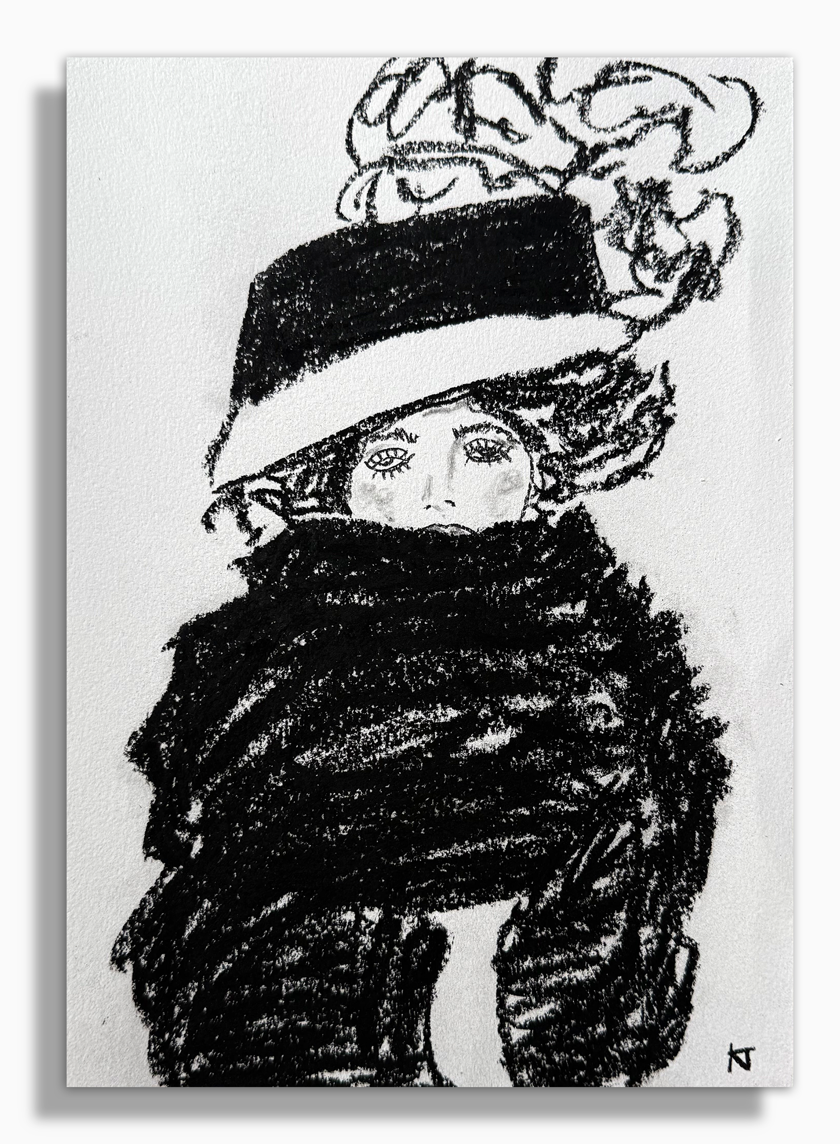 Charcoal Portrait 3 (Lady With Hat and Feather Boa by Gustav Klimt)