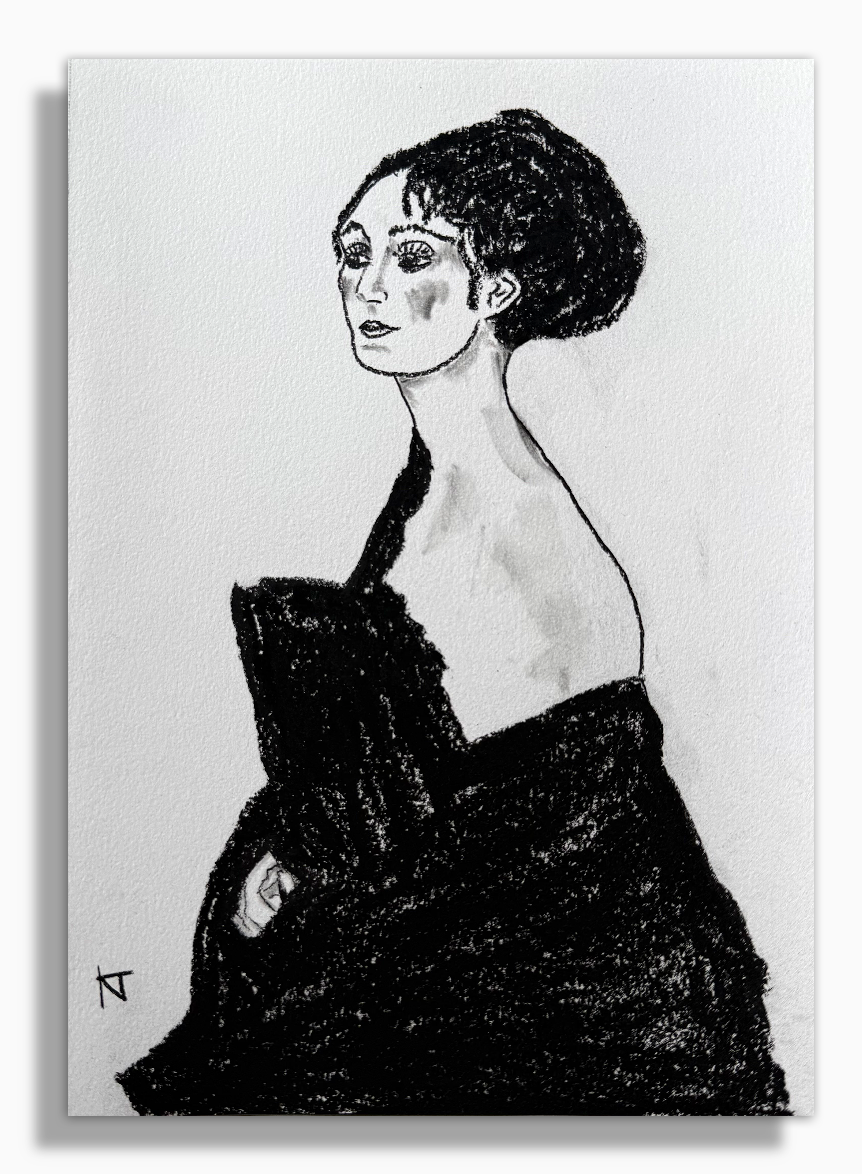Charcoal Portrait 5 (Lady with Fan by Gustav Klimt)