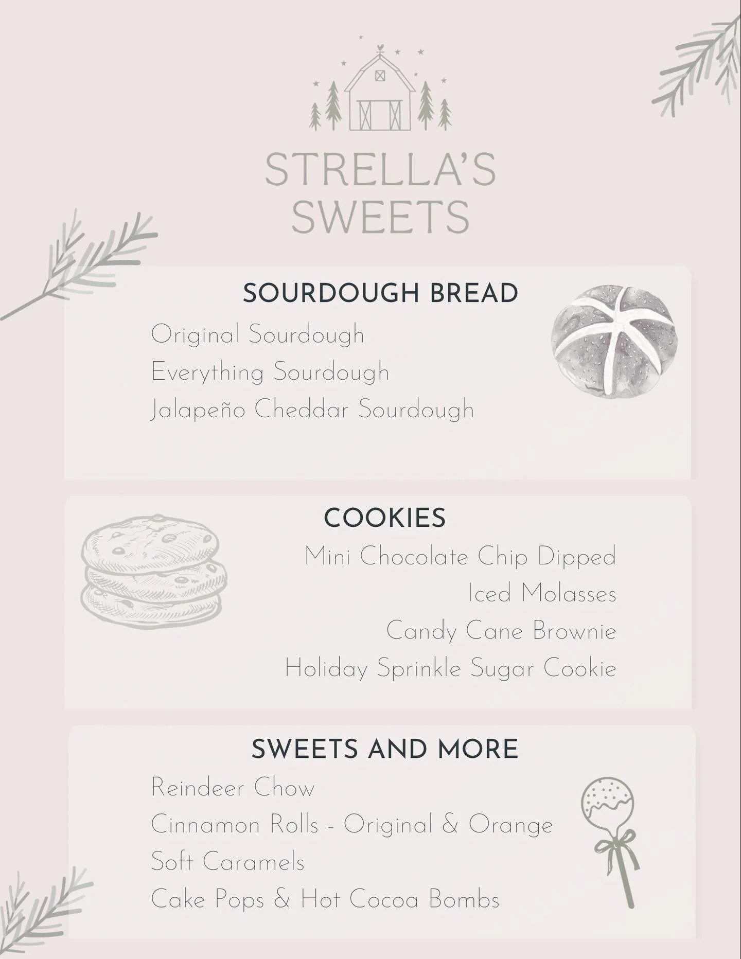 ✨ Weekend Menu Drop! ✨
We can&rsquo;t wait to welcome you back this weekend!

Hours:
🍪 Friday: 12 PM &ndash; 8 PM
🍰 Saturday &amp; Sunday: 9 AM &ndash; 8 PM

You can also find Strella&rsquo;s Sweets out and about this weekend:
🎄 Holiday Winter Mar