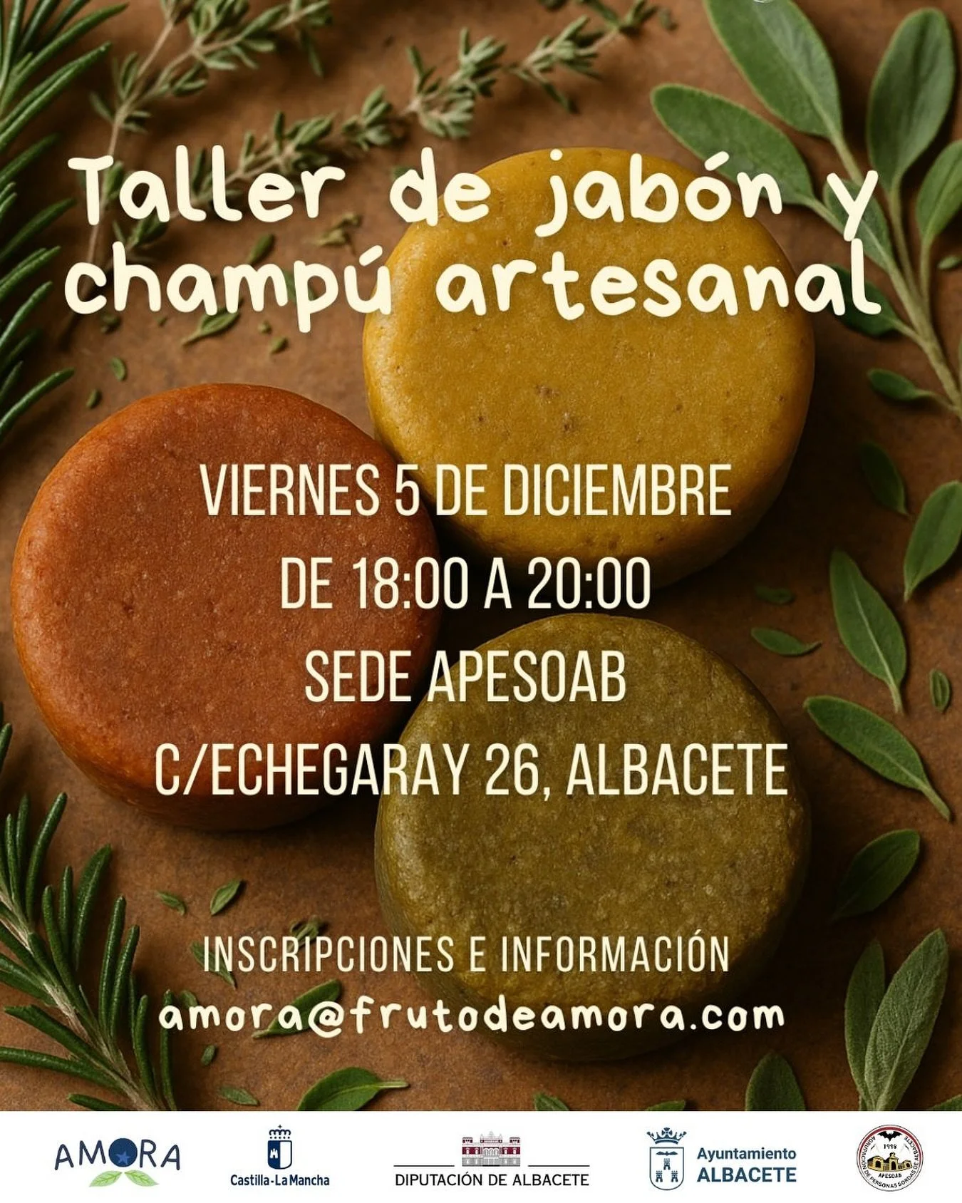 Actividad dirigida en prioridad a personas sordas.

El viernes 5 de diciembre nos juntamos para crear productos naturales y sostenibles, aprendiendo a elaborar jab&oacute;n y champ&uacute; s&oacute;lido desde cero, con ingredientes respetuosos con el