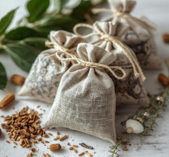 Saquitos aromáticos con plantas secas