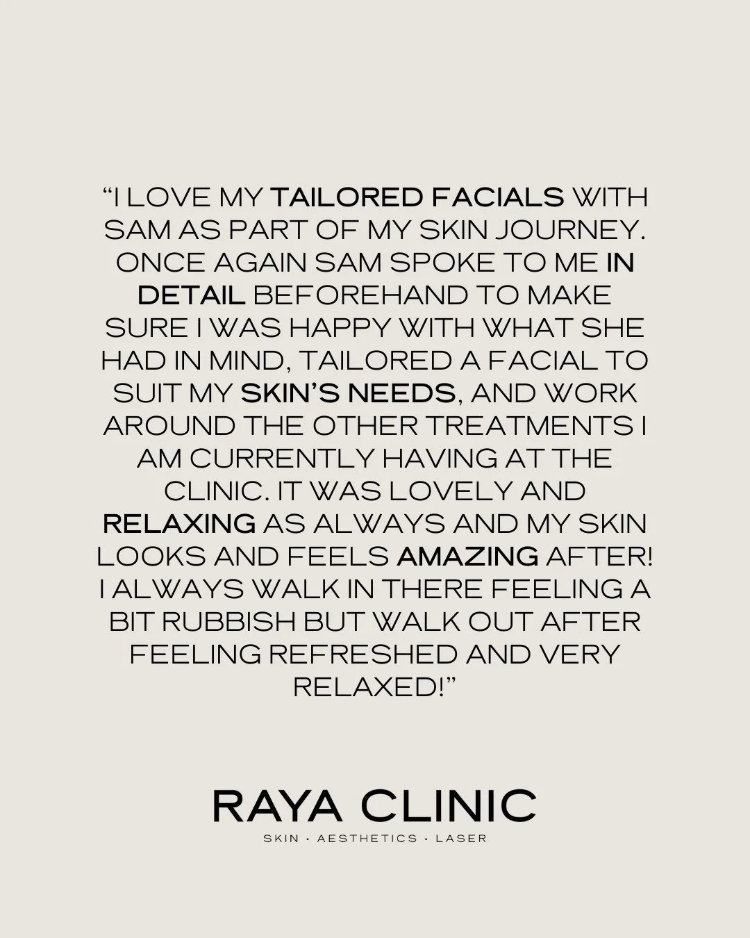 &ldquo;From feeling a bit rubbish&hellip; to refreshed and glowing.&rdquo; ✨⁠
⁠
We absolutely love hearing feedback like this 🤍⁠
⁠
Tailored facials are at the heart of the RAYA Skin Journey - not just a treatment, but a completely personalised exper