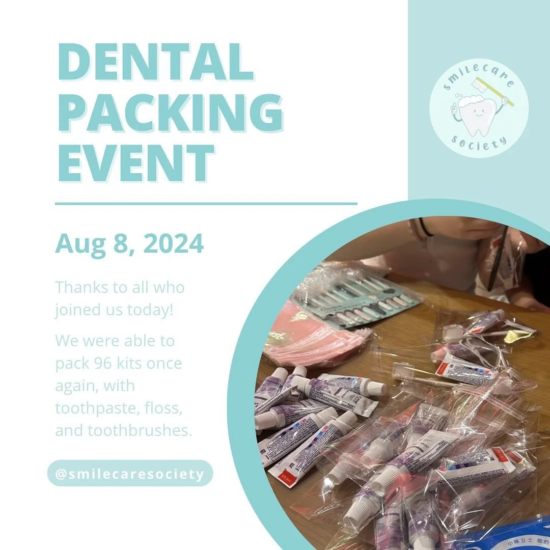 Today, we held another dental hygiene kit packing event and were once again able to pack 96 kits with 100 toothbrushes, 96 toothpastes, and 200 floss picks. Thanks to the team and to everyone who supported our previous bake sale for making this a hug