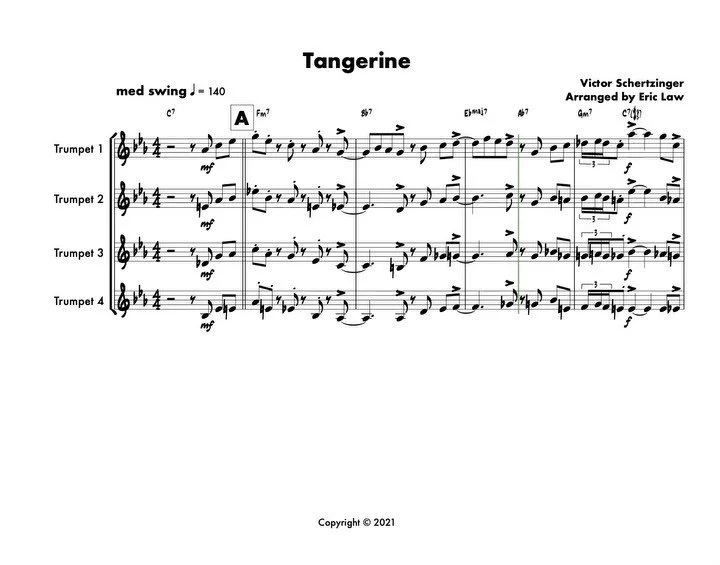 Here’s the brass soli to my arrangement of “Tangerine”! Shout out to @muthybaby and @jacktrathen for holding down the trumpet and trombone parts and bringing this music to life. Enjoy!!