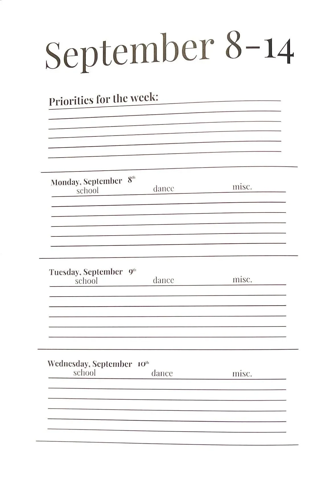 WEEKLY PLANNING- priorities, priorities, priorities!