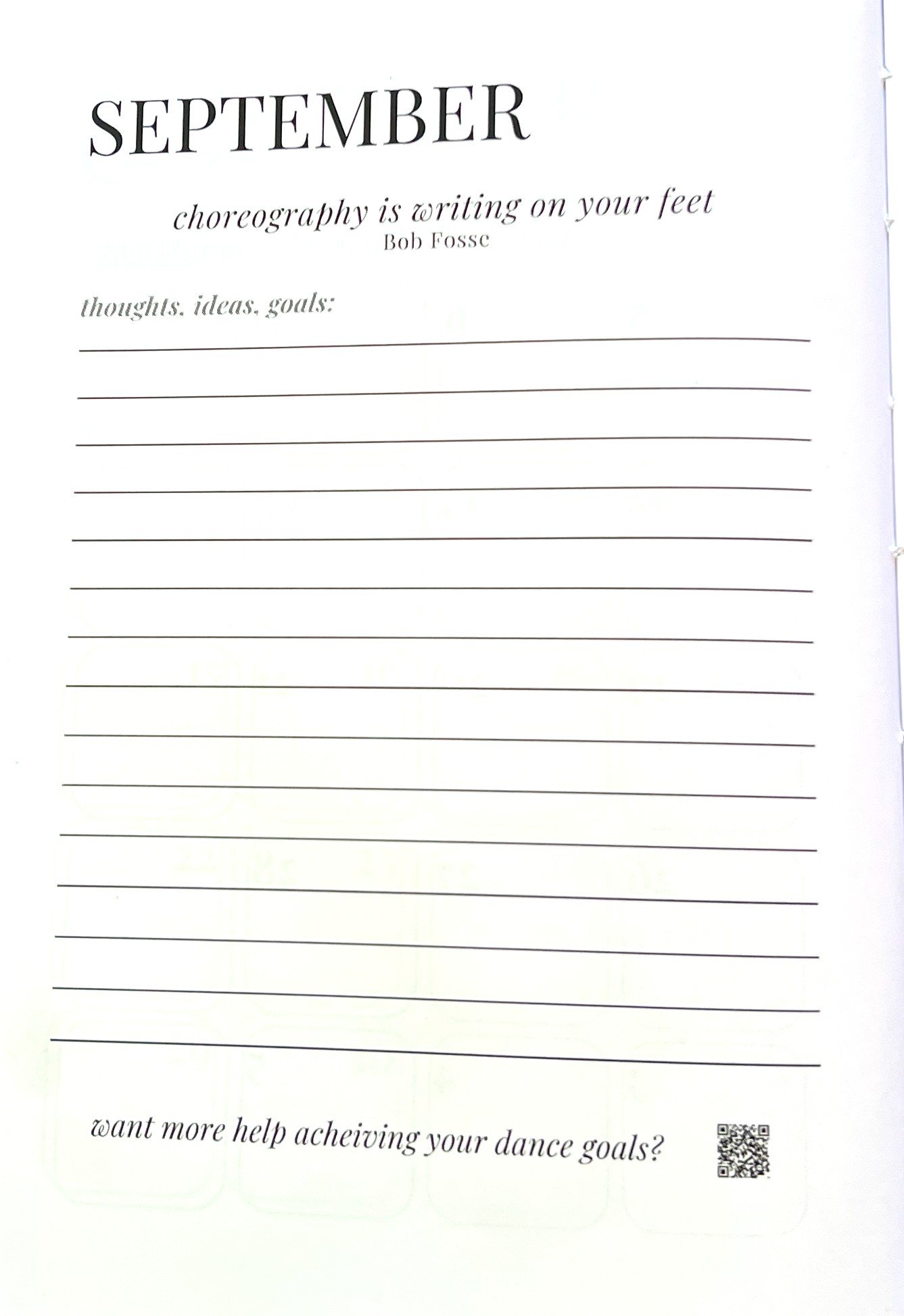 MONTHLY JOURNALING + QUOTE- fall in love with dance!