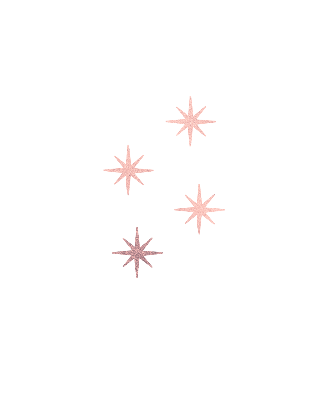 Four pink-colored stars with a sparkling effect against a black background.