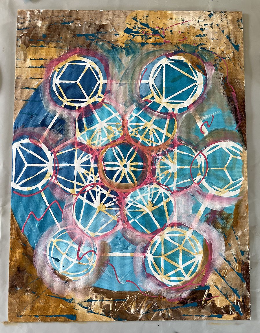 The next layer is the freedom layer. We paint colors, make marks, use stencils, paint with our fingers. It's play and there are no rules or expectations.