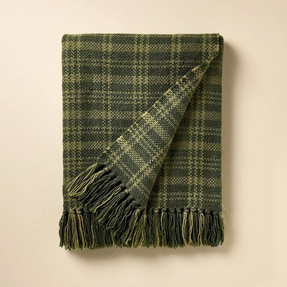 Chunky Woven Throw Blanket Tonal Green
