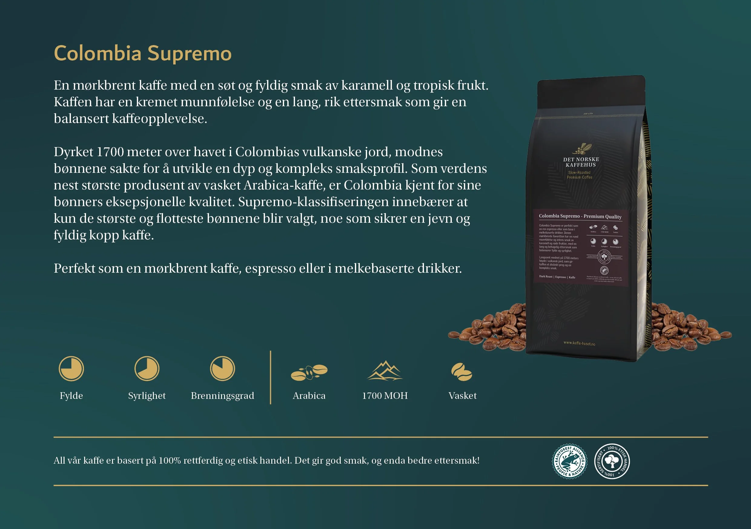 Produktark for kaffekvaliteter