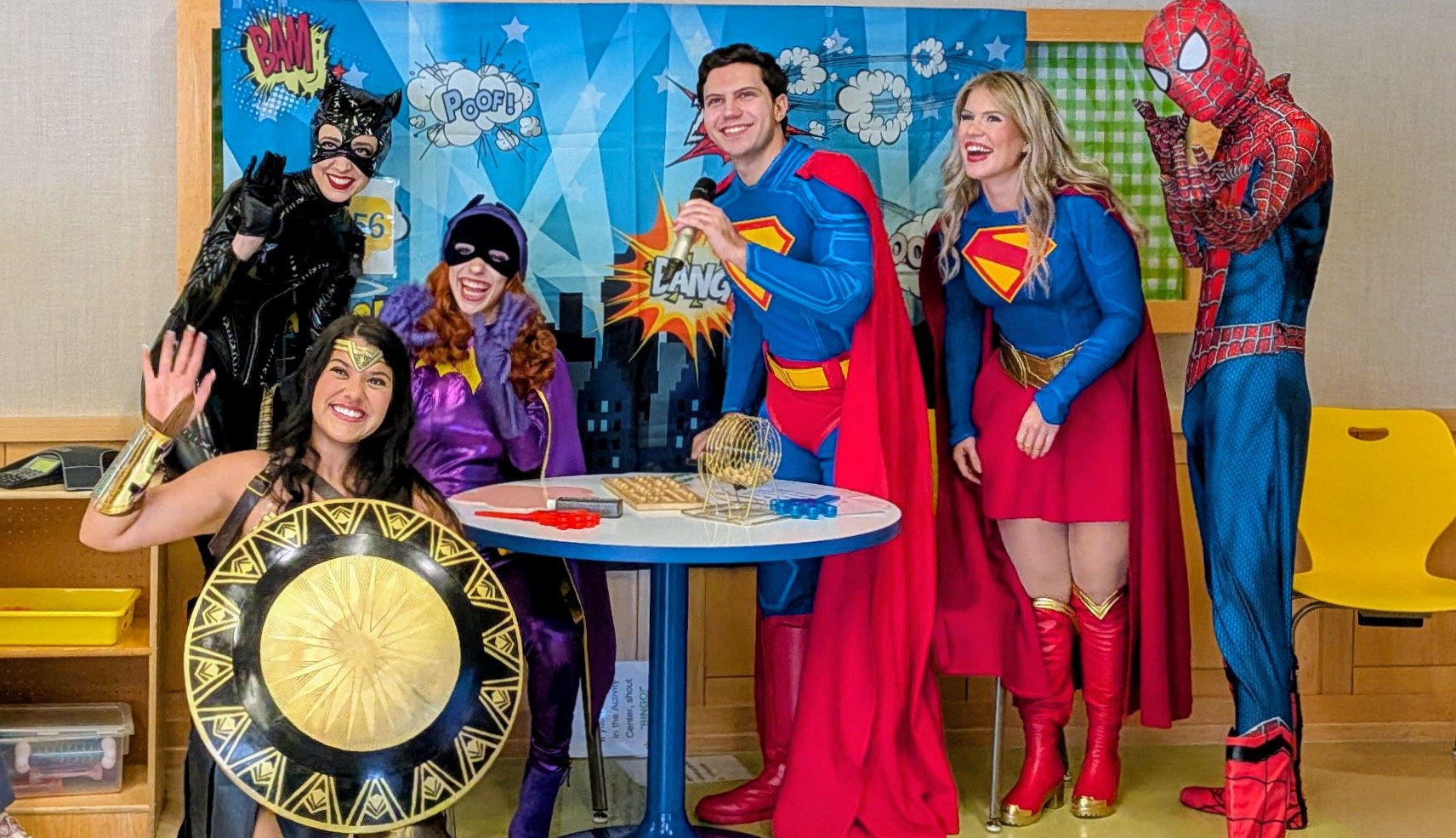 Superman, Supergirl, Spiderman, Wonder Woman, BatGirl and Catwoman entertaining and visiting kids at John Hopkins Children's Hospital in St Petersburg, Florida.