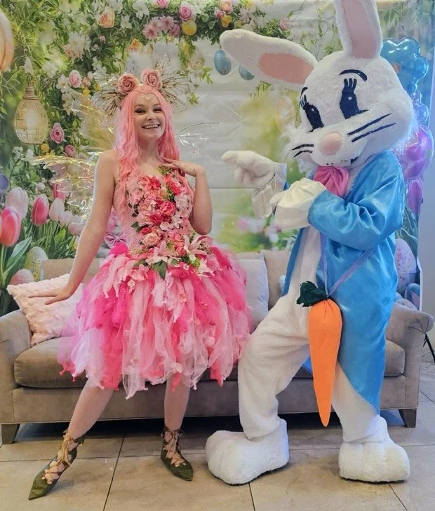 Pink Fairy and Easter Rabbit posing at a celebration in Bradenton, Florida