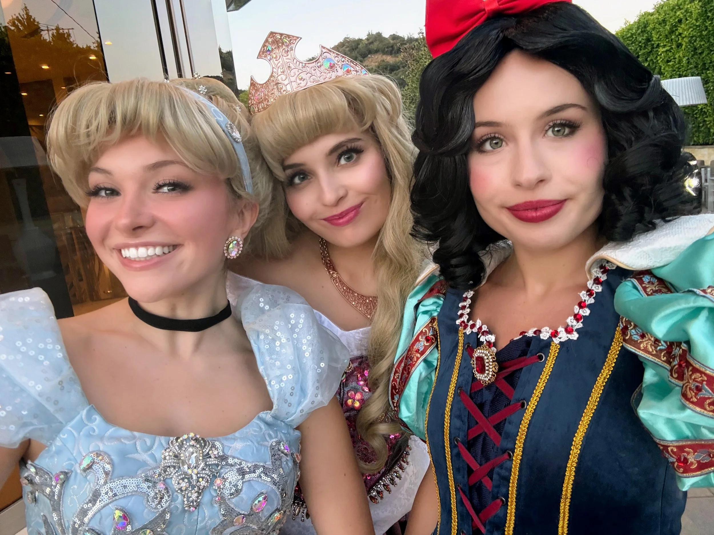 Cinderella, Sleeping Beauty and Snow White trio at a Princess Party in Los Angeles.