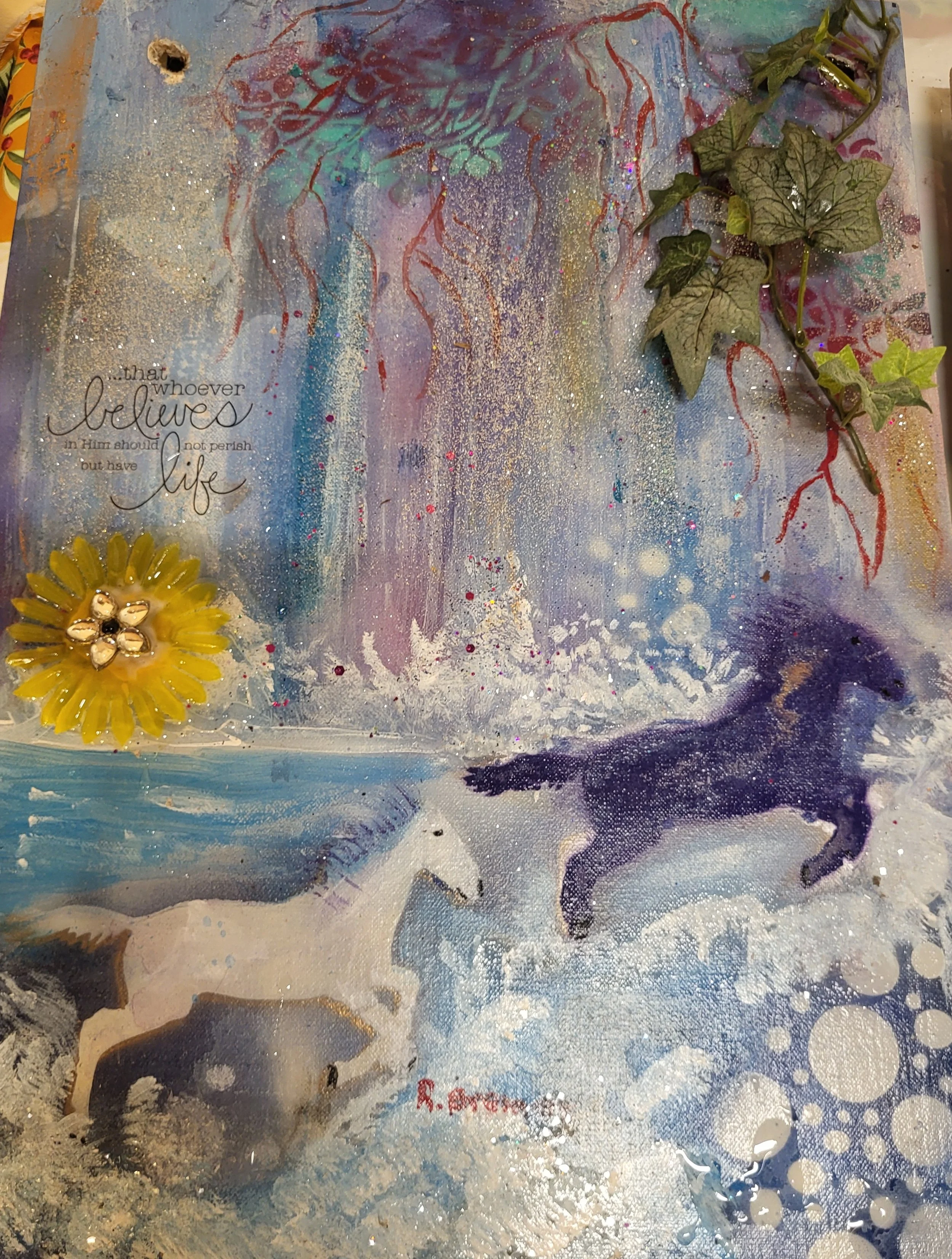 Living Water- 12x16 3D Rustic art canvas board