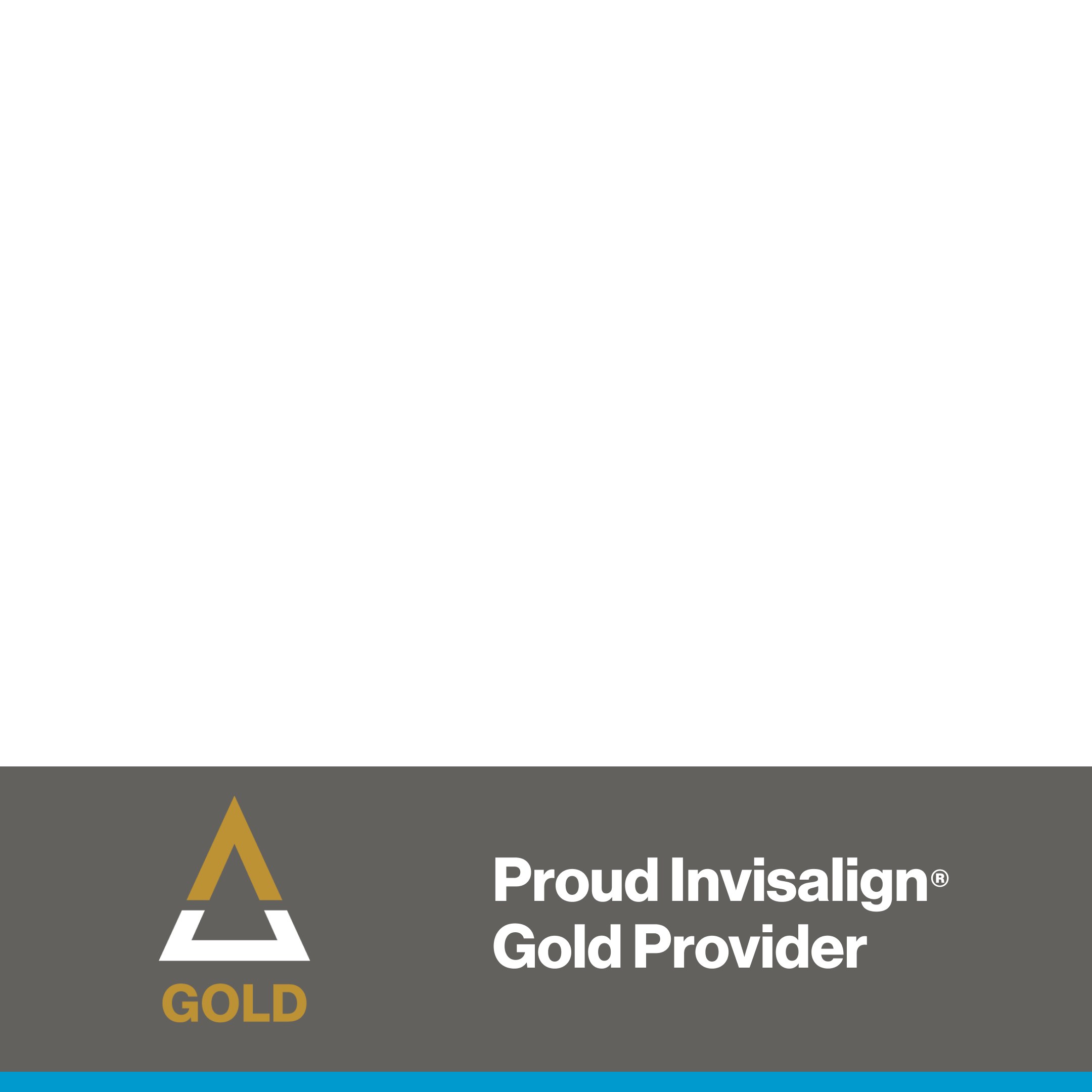 Invisalign logo with a gold colored 'Gold' badge and the text 'Proud Invisalign Gold Provider'