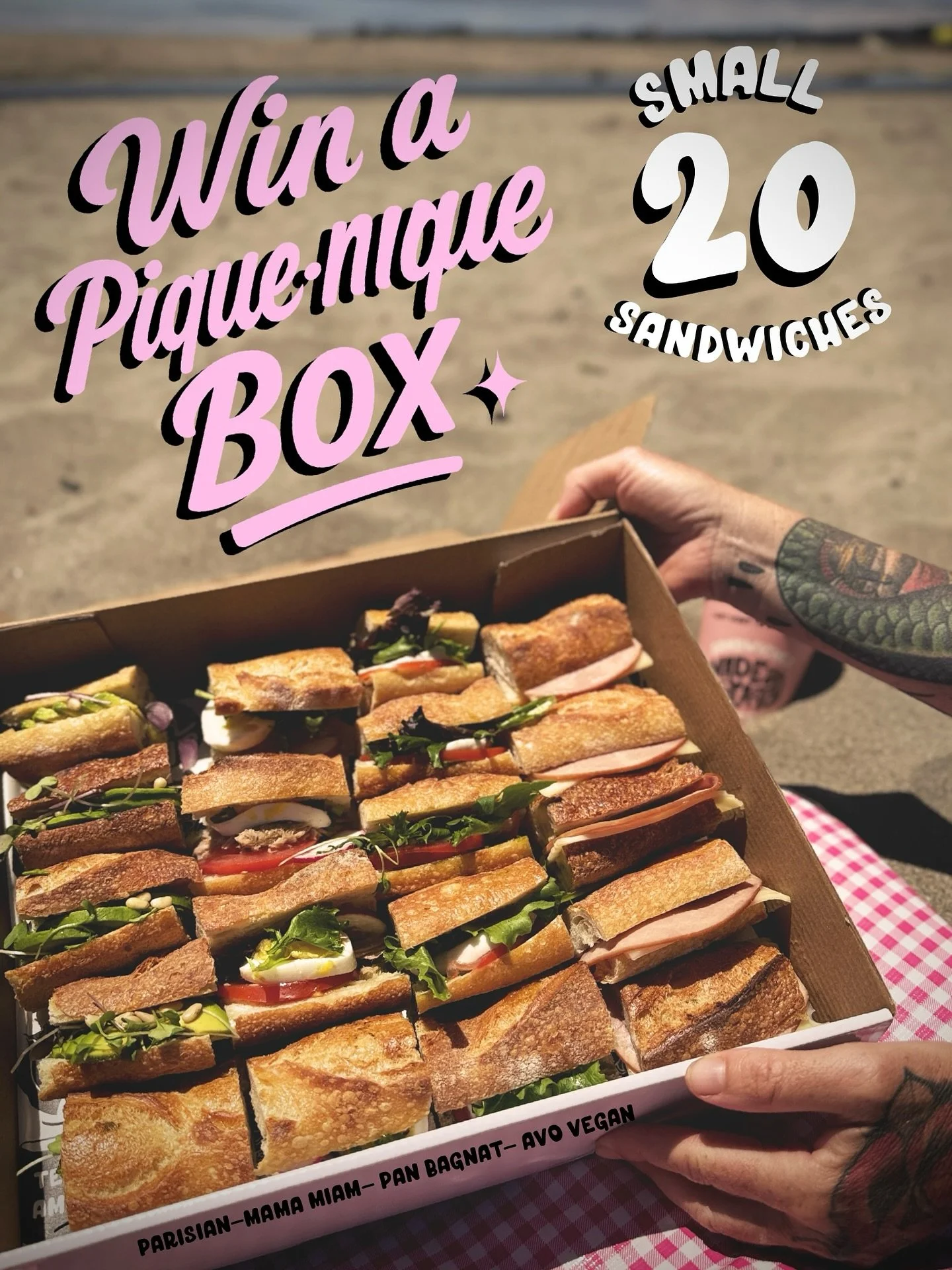 Win our new PIQUE-NIQUE BAGUETTE BOX 🥖

What&rsquo;s inside? A great mix of 20 Sandwiches !

✨ Mini Pan Bagnat
✨ Mini Mama Miam
✨ Mini Parisians
✨ And a Veggie Avocado option 🥑

Perfect for a beach day with friends or family 🏖️🌞
To enter 

1 Like