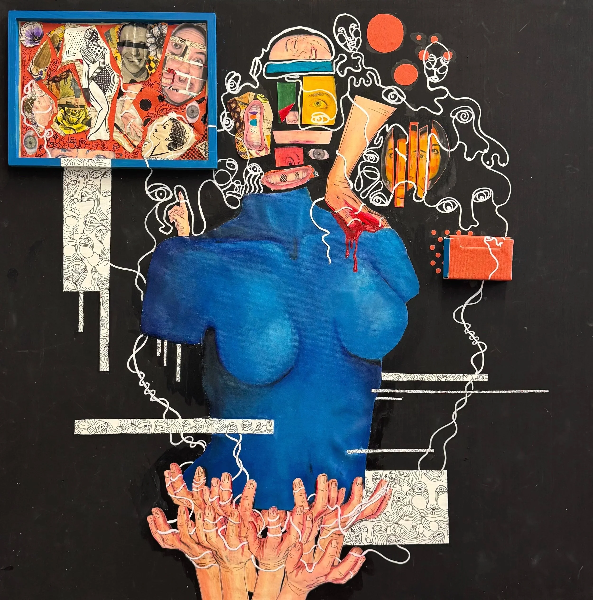 "Cover Me in Femininity", Collage and Mixed Media on Plywood, 2026