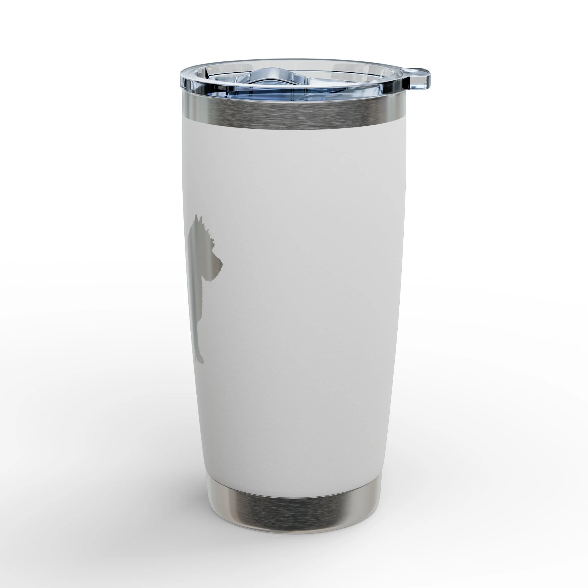 White Cairn Terrier tumbler from the other side with the engraving just in view