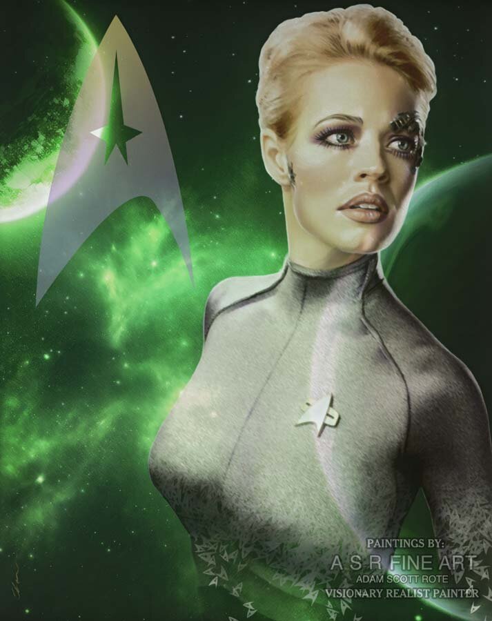 Star Trek Voyager Starlog Magazine Jeri Ryan Seven Of Nine The Borg Pop Art Painting Adam Rote Gene Roddenberry Wyland Galleries Bill Mack Hollywood Sign Millionaire Gallery  Home Theater Design Home Theater Decor Cinema