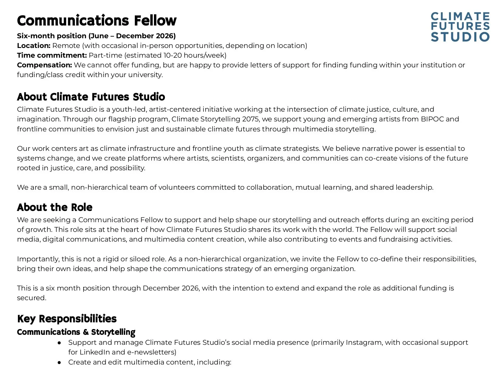 Join our team as Communications Fellow!