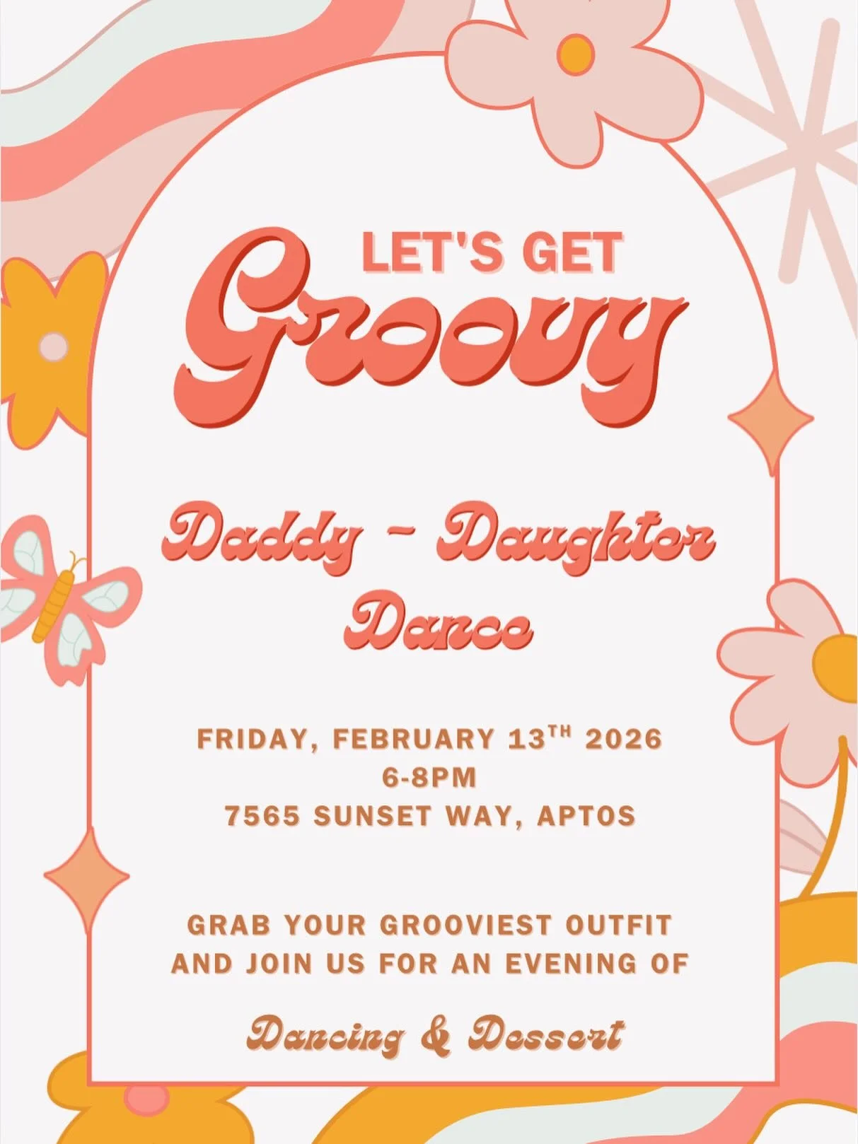 Dads, throw on your finest bell bottoms and bring your daughters to Daddy Daughter Date Night at Santa Cruz Baptist Church THIS FRIDAY NIGHT! DJ Jeffty will be there and we will have desserts ready for you! Feb 13 from 6-8pm