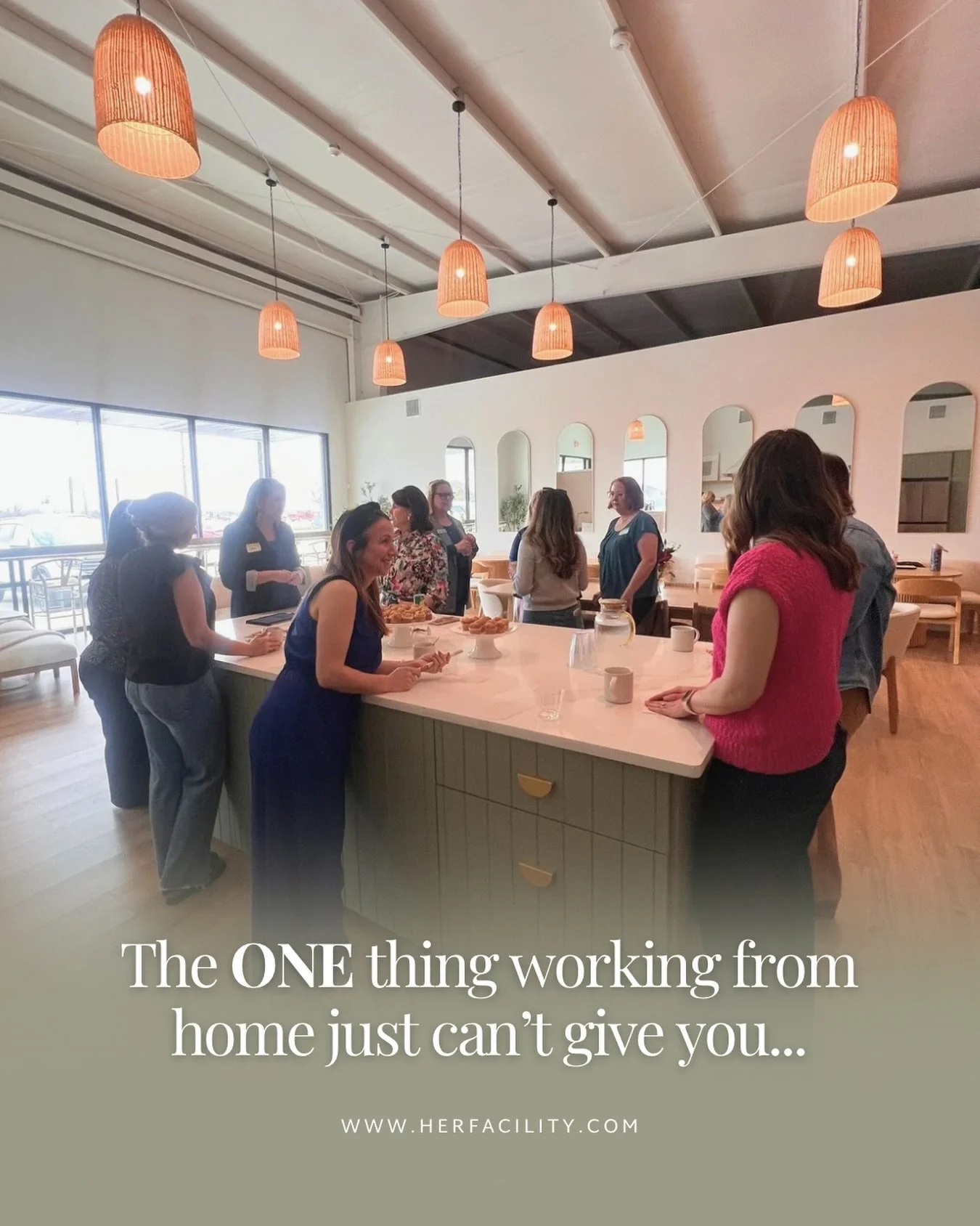 ✨WFH < Community✨ 

Working from home can give you FREEDOM in flexibility.

But it can&rsquo;t give you community.

The energy and motivation that comes from being around other people actually working (and not just loading the dishwasher between e