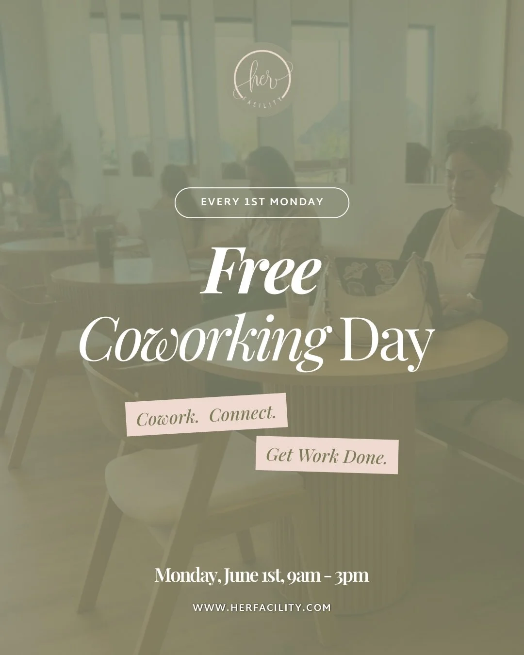 Calling all local biz ladies, remote workers, entrepreneurs &amp; creators &ndash; come experience @herfacility completely free. No day pass required. No membership needed. 

We&rsquo;re hosting a complimentary coworking day where you can:

✨get focu
