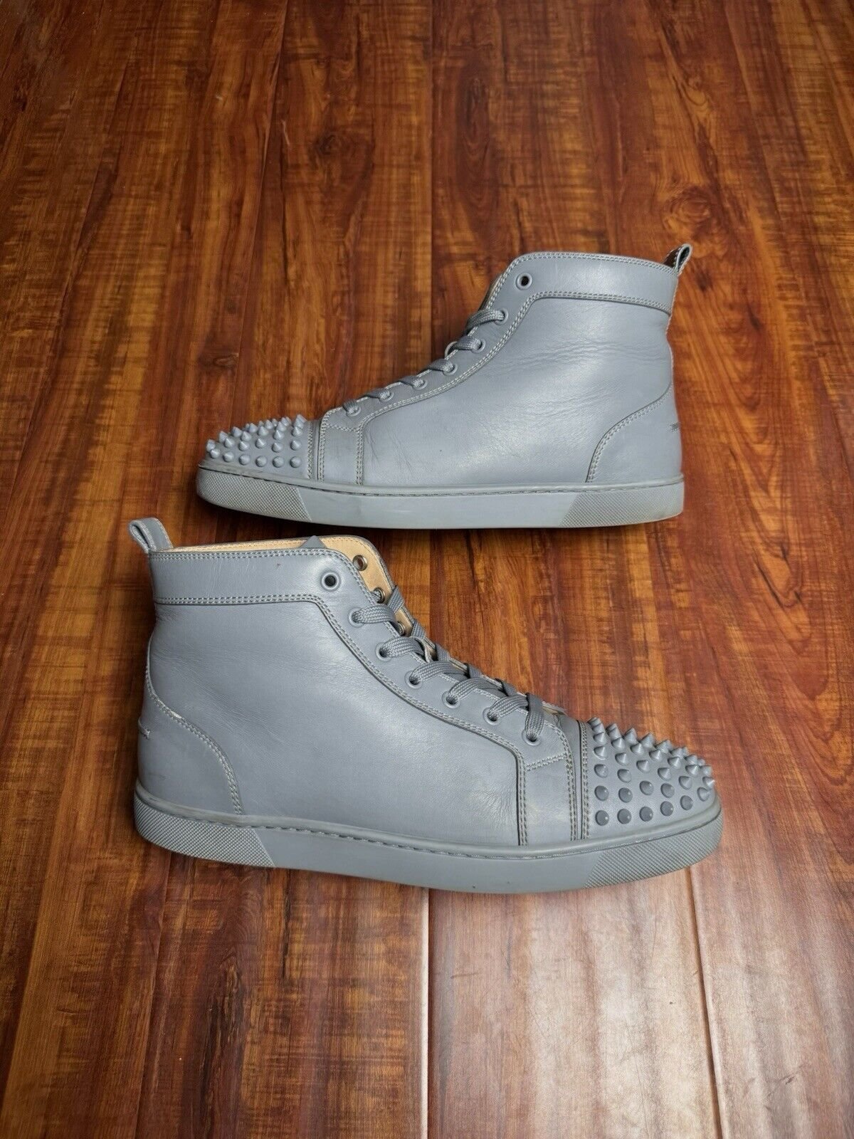 Christian Louboutin Louis Spikes Gray High Orlato Mens Sneakers - Size 44CL 11US