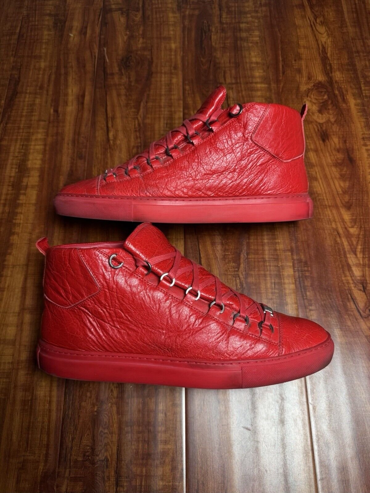 Balenciaga Arena Red Leather Mens High Top Sneakers - Size 45B 12US