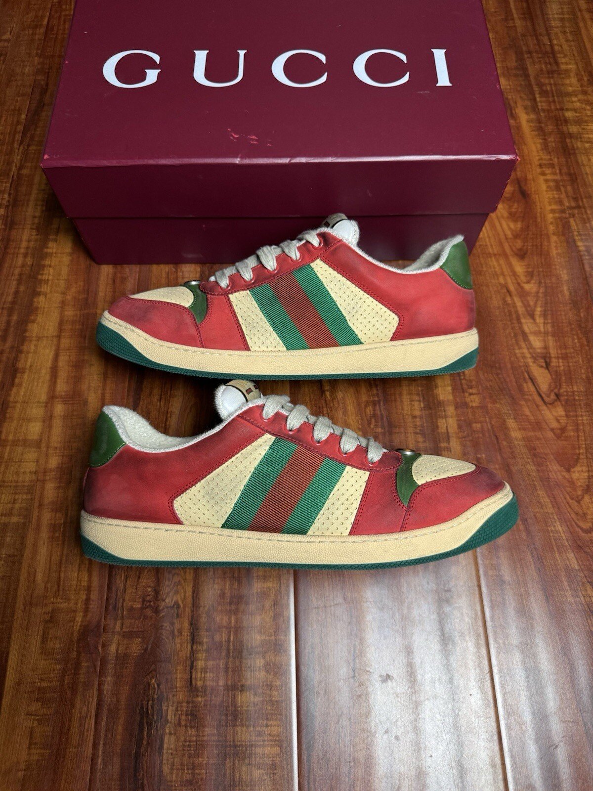 Gucci Screener Web Distressed Mens Suede Sneakers - Size 10G 10.5US
