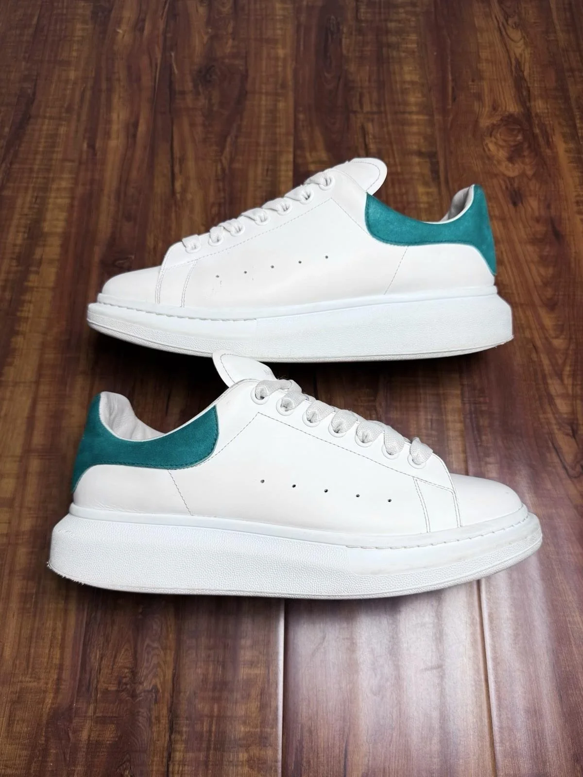 Alexander McQueen Mens White Green Teal Sneakers - Size 44AM 11US
