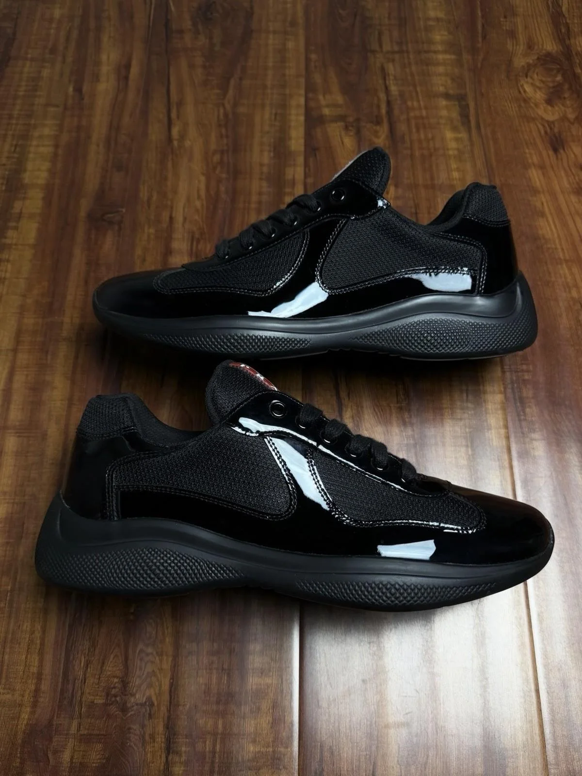 Prada American Cup Patent All Black Mens Sneakers - Size 6P 7US