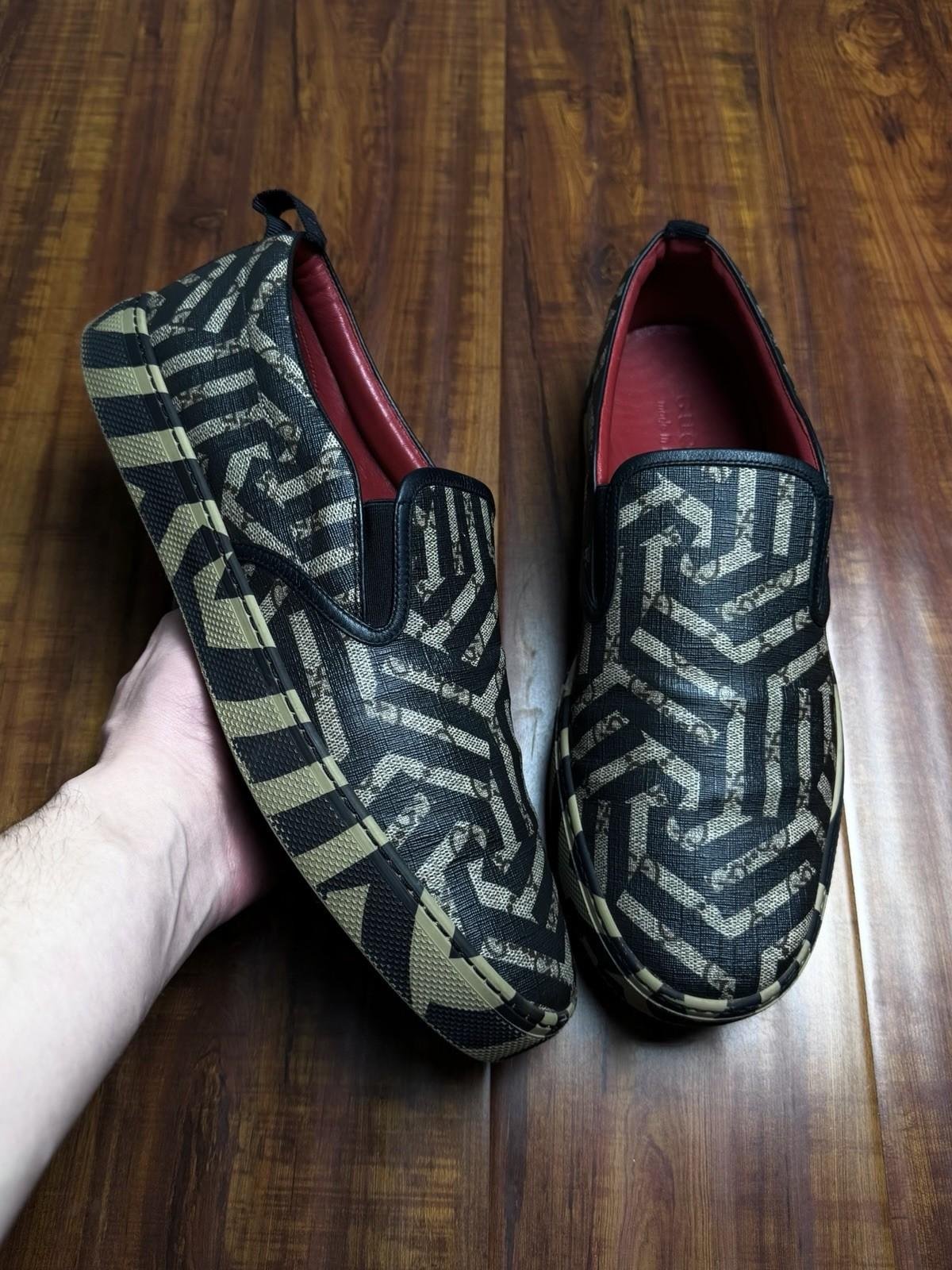 Gucci GG Dublin Caleido Monogram Black Slip On Mens Sneakers - Size 12.5G 13US