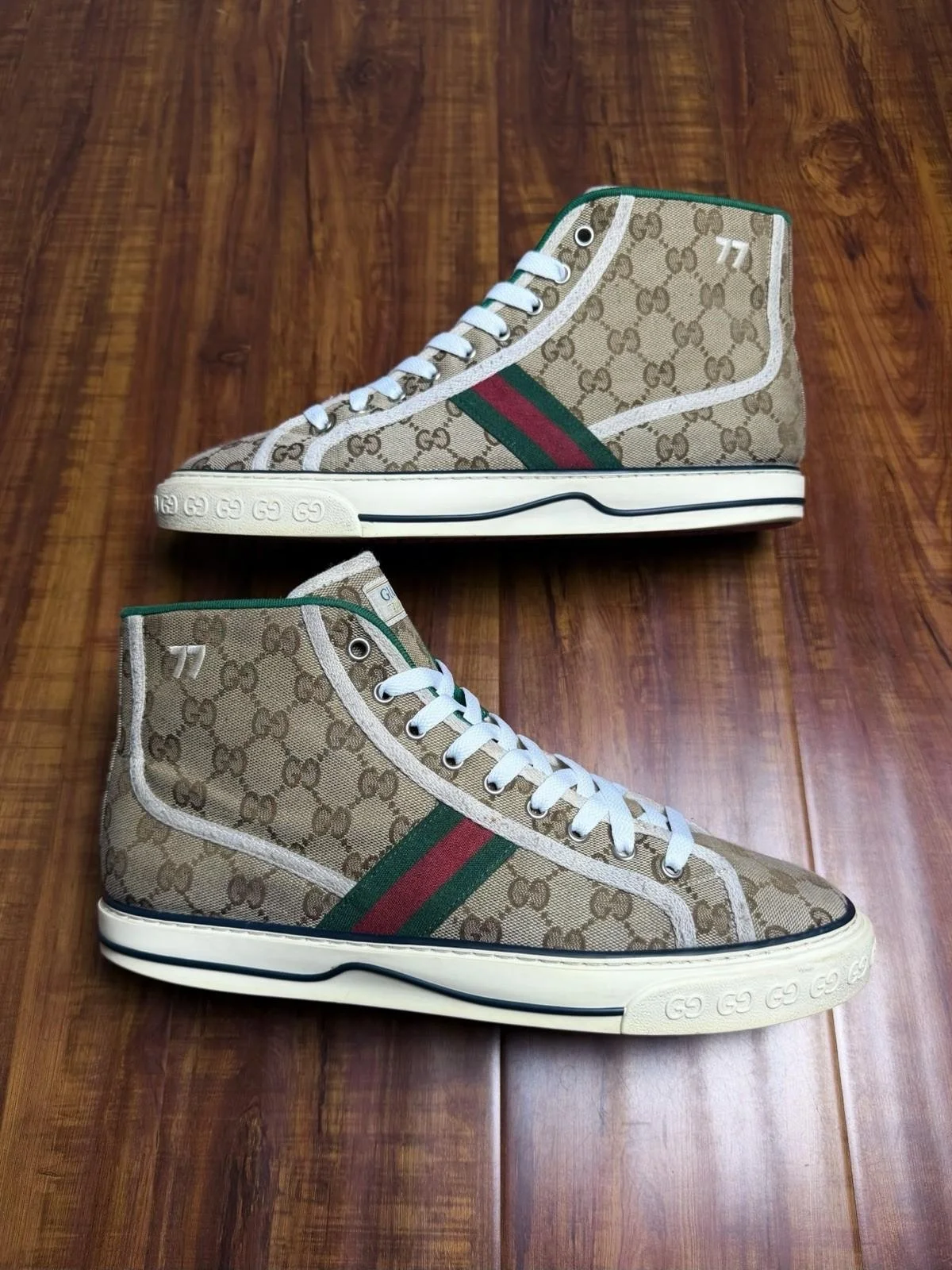 Gucci Tennis 1977 Web GG Monogram Beige White Canvas Sneakers - Size 10G 10.5US
