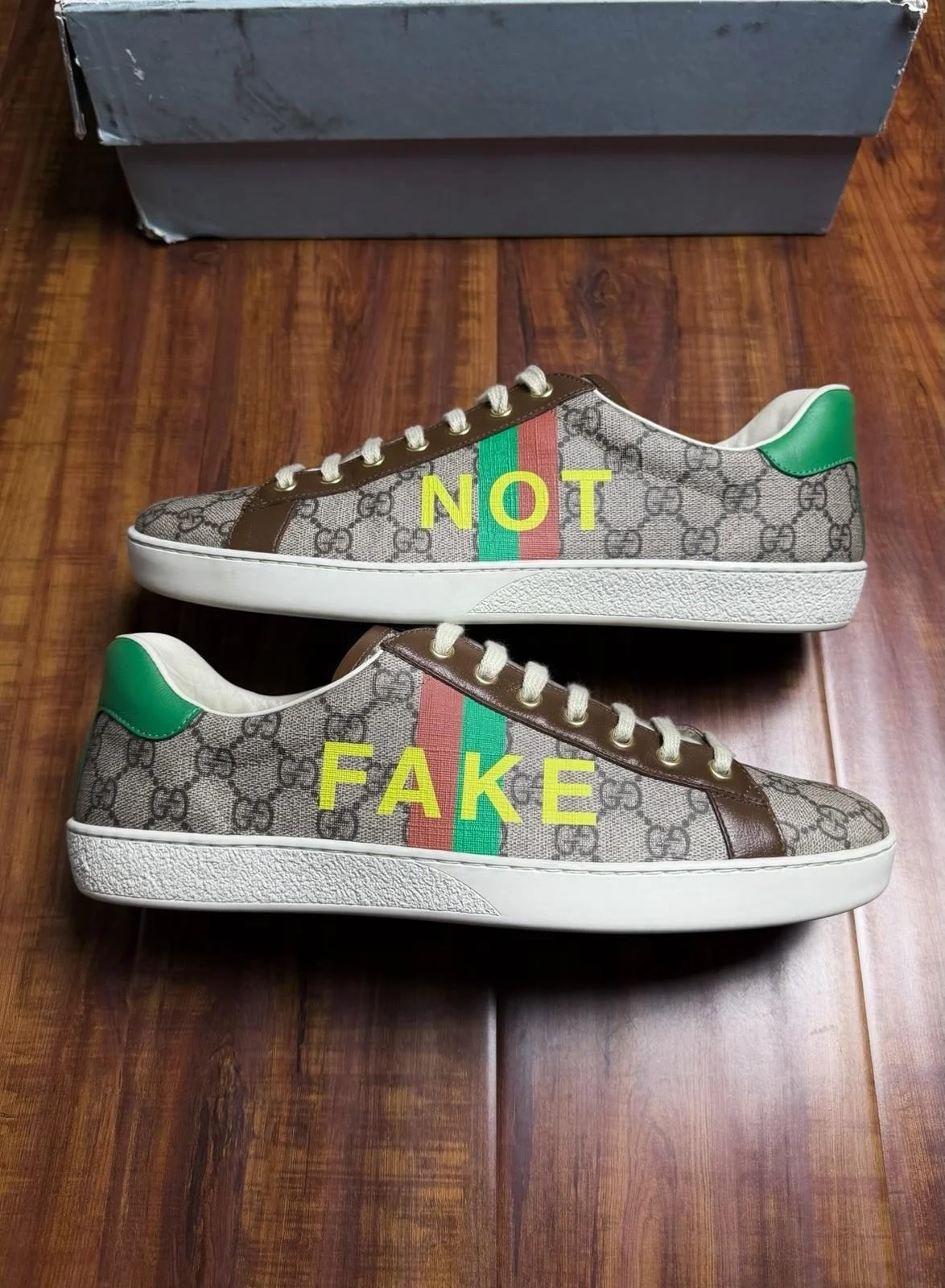 Gucci Ace Supreme Monogram NOT FAKE Beige White Mens Sneakers - Size 10G 10.5US