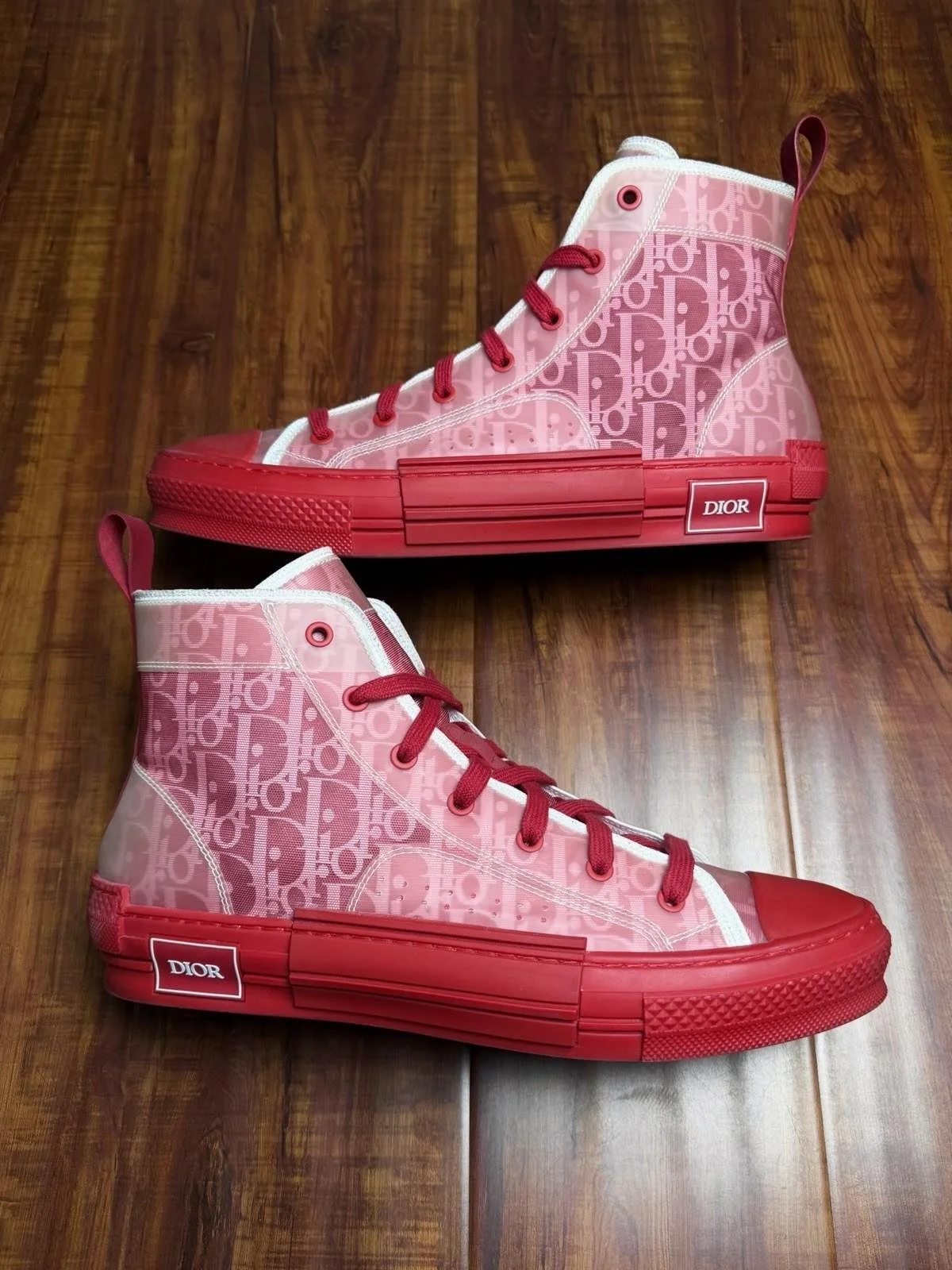 Dior B23 Oblique Monogram Red White High Mens Mesh Sneakers - Size 44.5D 11.5US