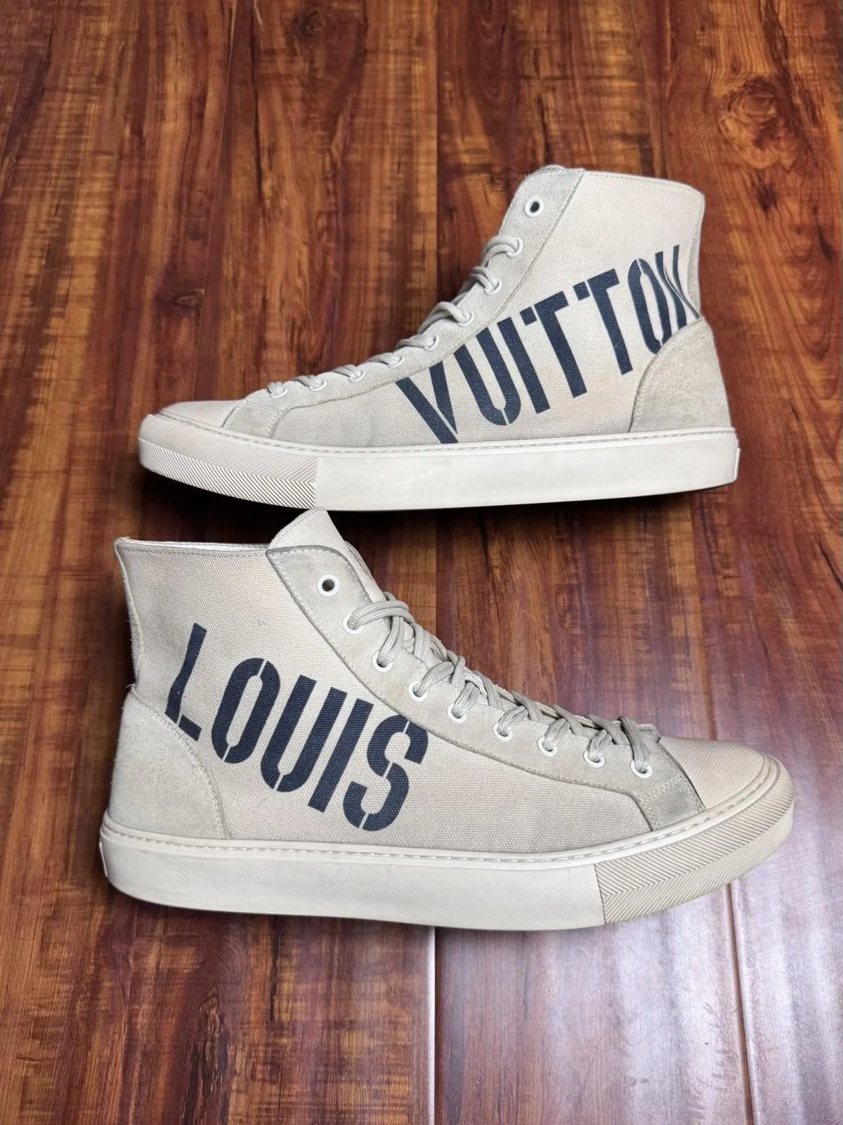 Louis Vuitton Tattoo Logo Font Beige Black Mens Sneakers - Size 9.5LV 10.5US