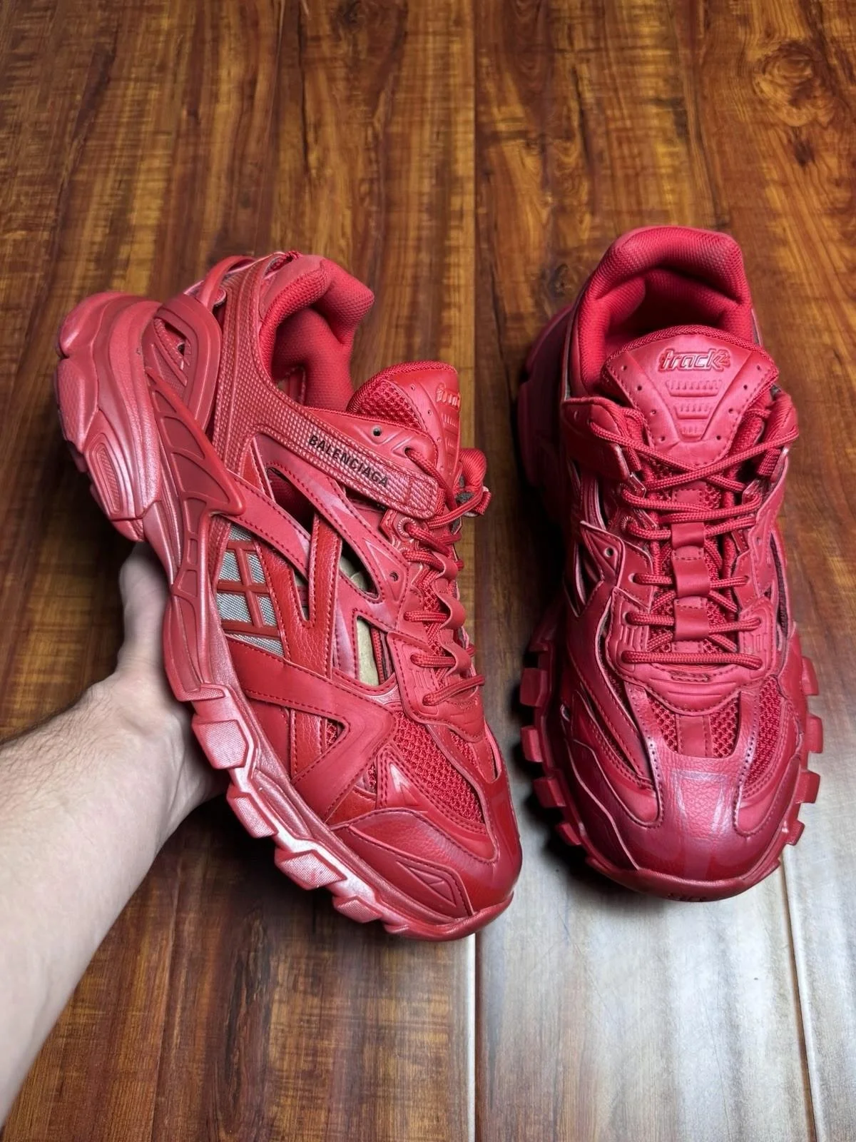Balenciaga Track 2.0 All Red Chunky Leather Mens Mesh Sneakers - Size 12 (45)