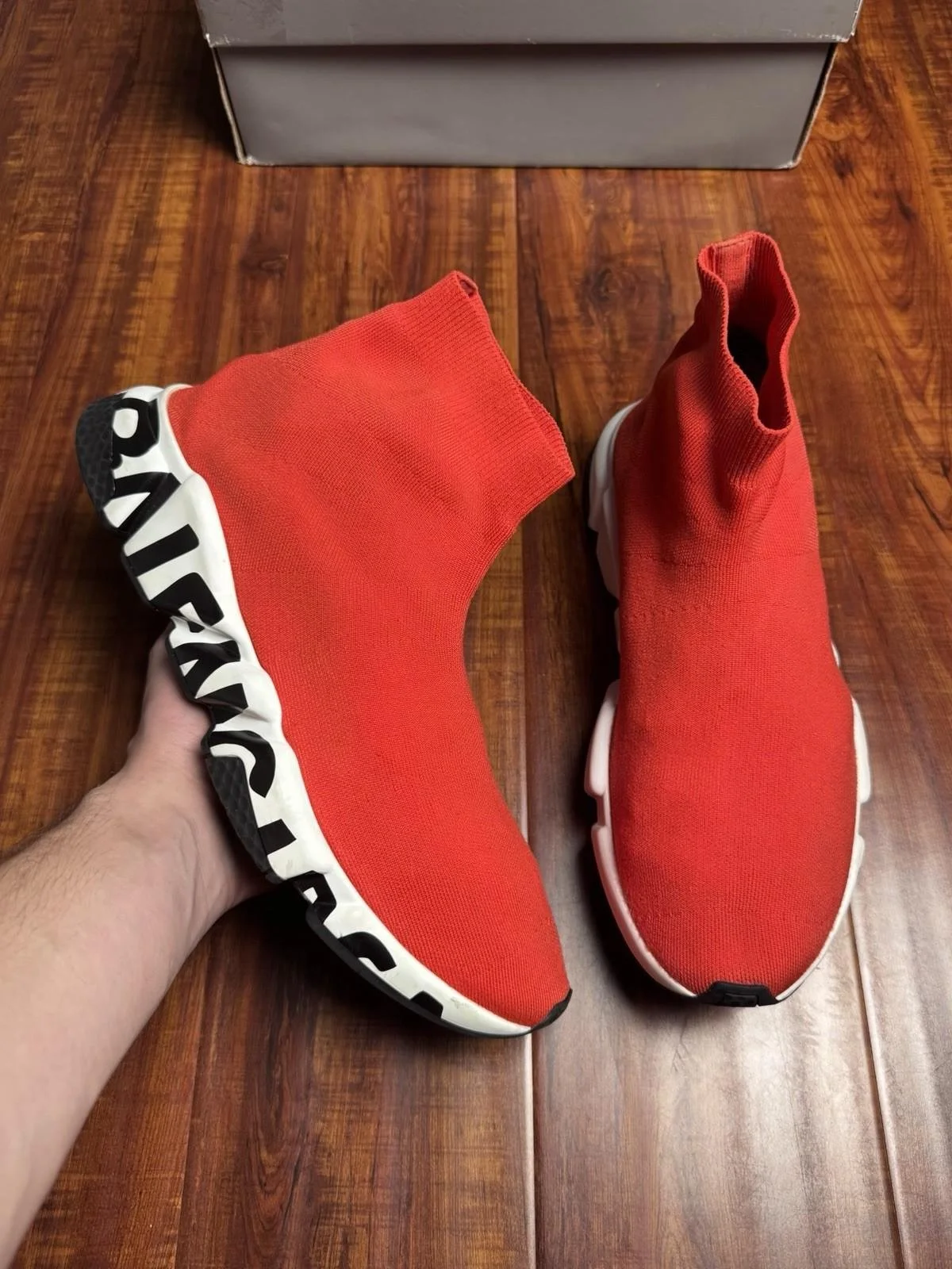 Balenciaga Speed Trainer Graffiti Red Black White Mens Sneakers - Size 13 (46)